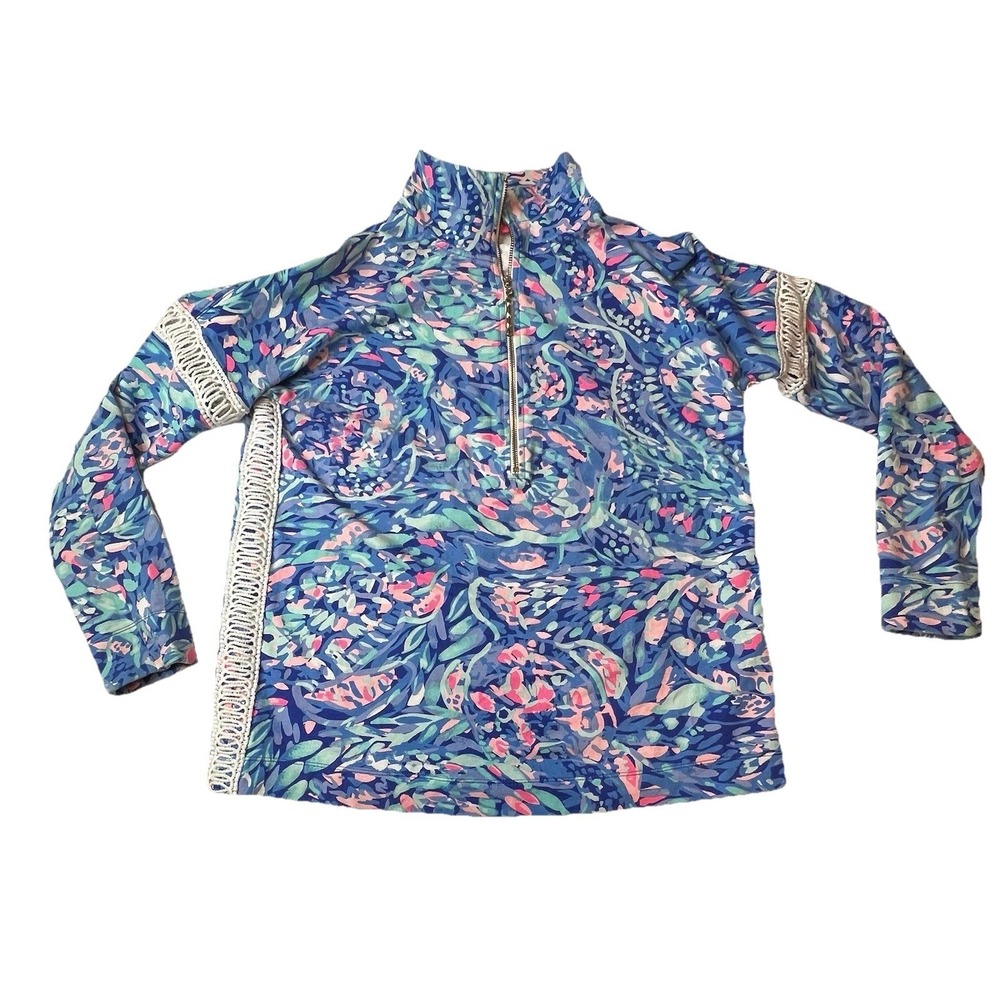 Lilly‎ Pulitzer Jonah Wave 1/4 Zip Popover Size XS Beachy Blue Pink